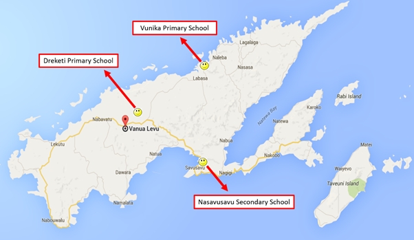 Locations visited by the Sai Medical Team on Vanua Levu, Fiji